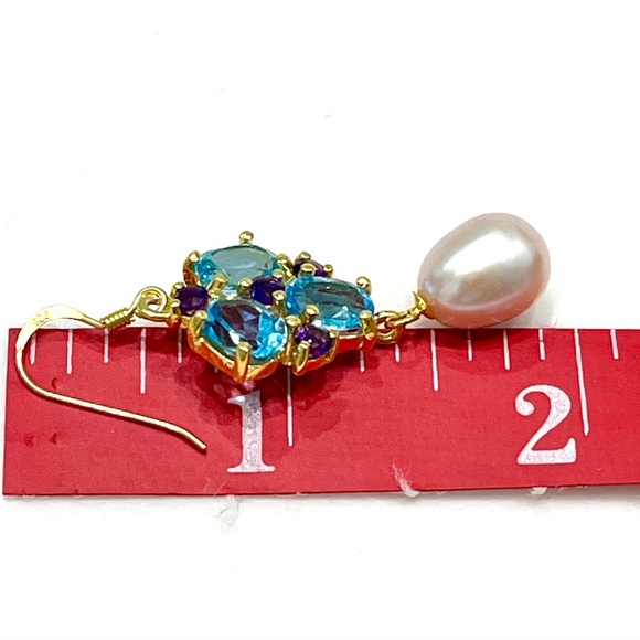 Genuine Pearl Topaz Amethyst 14KGP Earrings - Picture 6 of 7